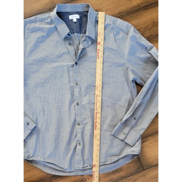 Calvin Klein Gray 100% Cotton Dress Shirt XL Horizontal Pinstripes Button Down - Picture 5 of 7